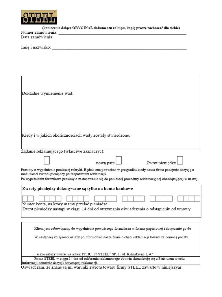 biurokracja reklamacyjna, stos dokumentów, formalności zwrot, zawiły proces, papierkowa robota - Formularz Reklamacji Towaru Steel | PDF