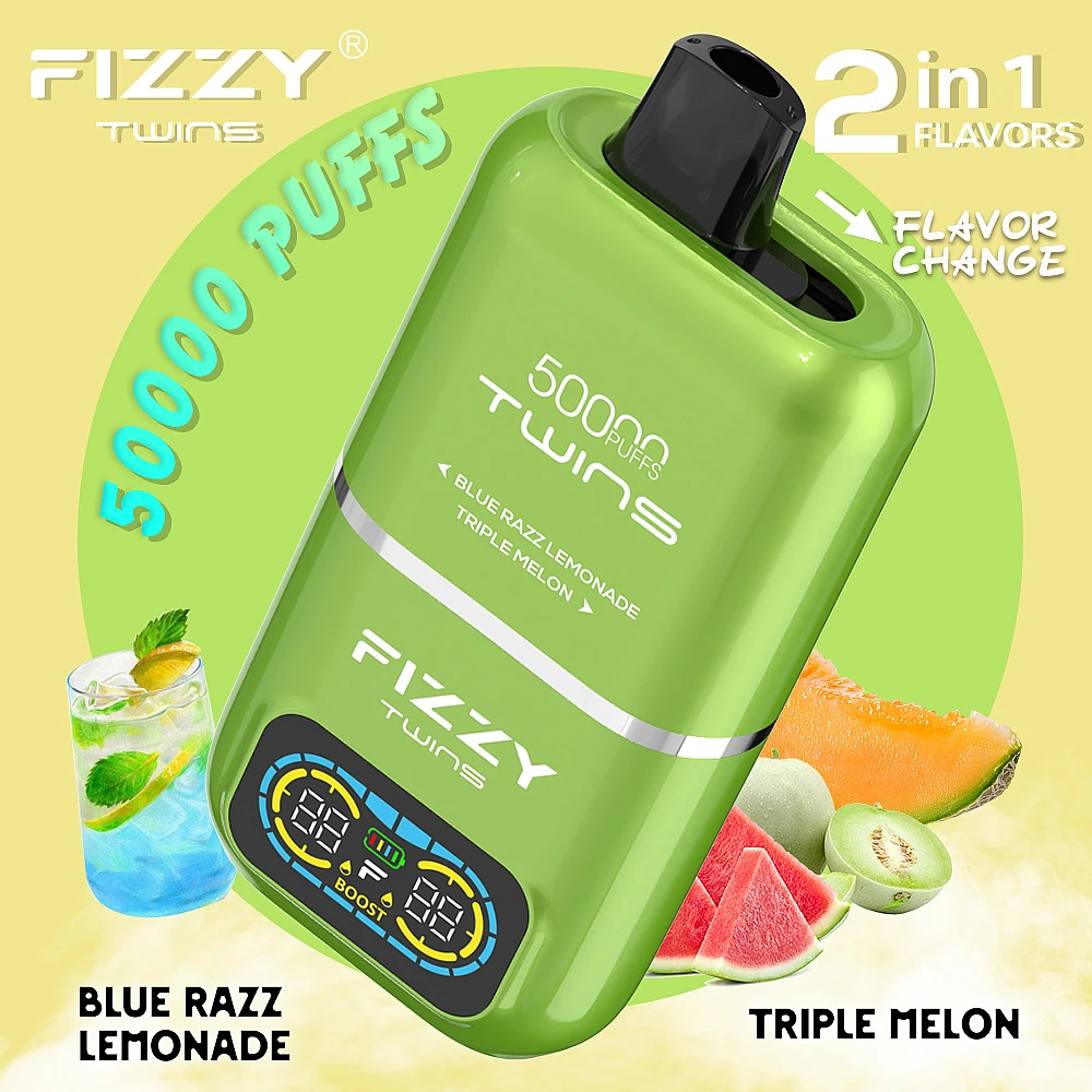 Fizzy Twins dual flavor switch, e-papieros dwa smaki, przełącznik smaków vape, innowacyjny system smaków - Fizzy Twins 50000 Puffs Dual Flavor Disposable Vape – Redefining ...