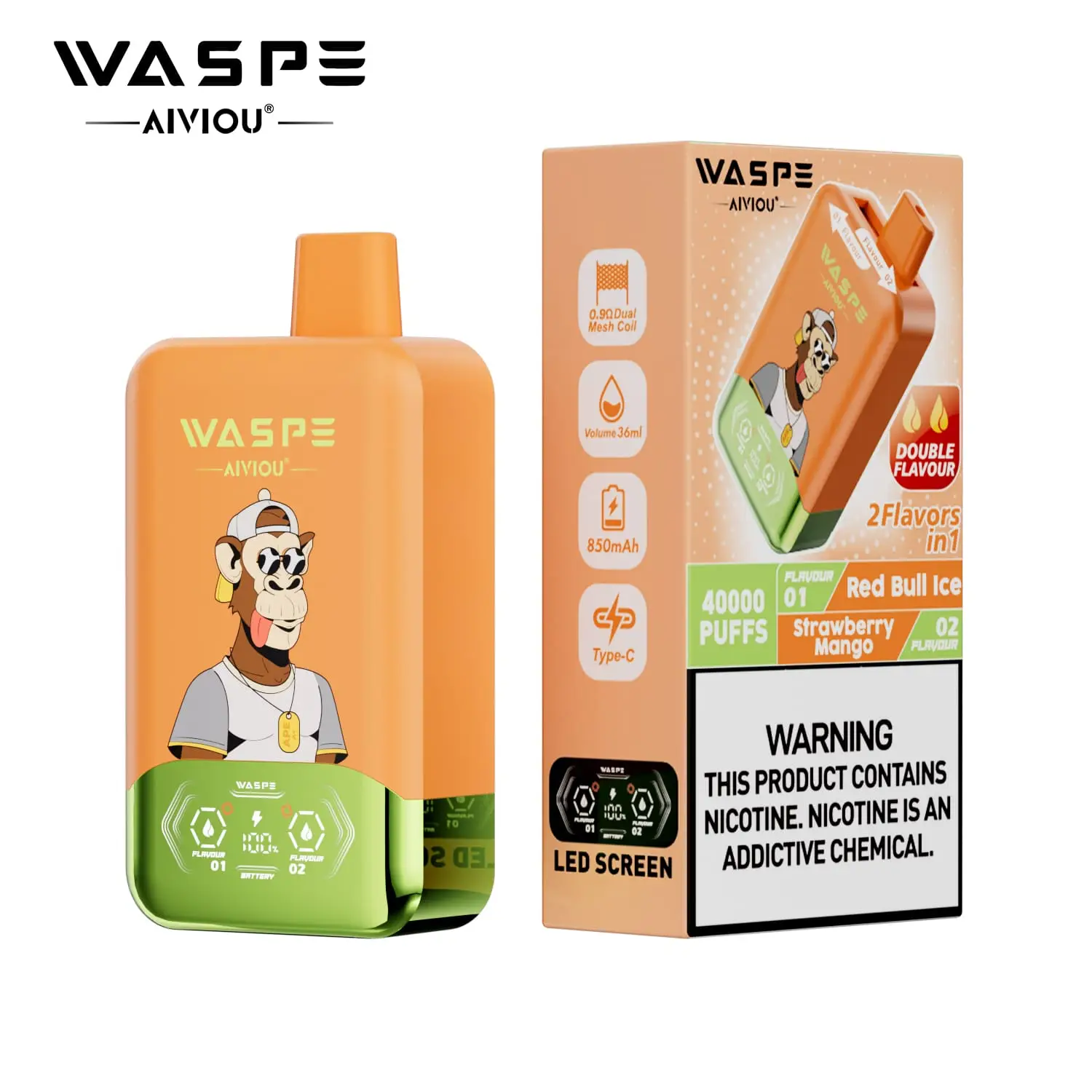 e-papierosy dual smak, przełączanie smaków vape, innowacyjny vape, jednorazówka wielosmakowa - WASPE 40K Twins 40000 Puffs | 36 ml, podwójna siatka, nikotyna 0 ...