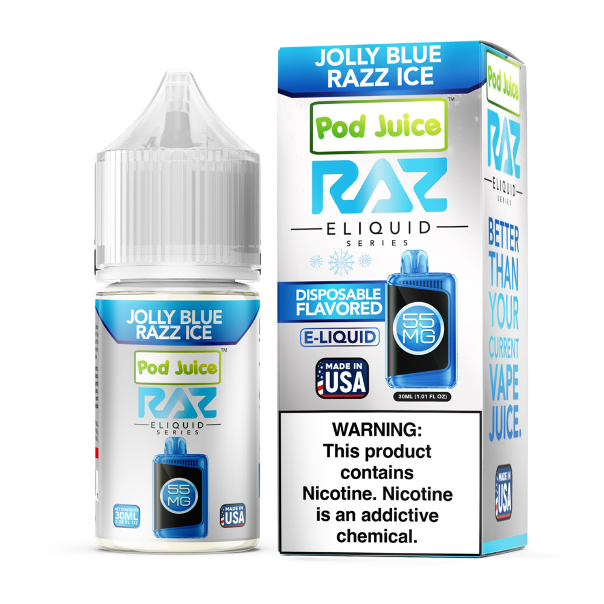 najpopularniejsze smaki vape, mrożone owoce e-papieros, Cool Mint Blue Razz Ice, tropikalne e-liquidy - Pod Juice x RAZ Salt Jolly Blue Razz Ice TFN E-Juice 30ml Online
