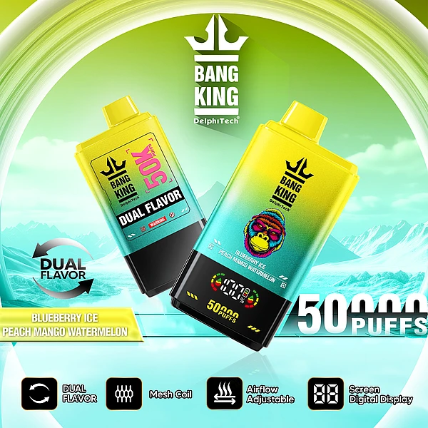 50000 puffs koncepcja, co oznacza 50K zaciągnięć, bateria e-papierosa pojemność, długotrwałe użytkowanie vape - BangKing 50K: 50000 zaciągnięć o podwójnym smaku - BangVapes