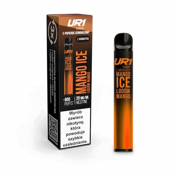 E-papieros UR1 vape 800 puffs w eleganckim, ciemnym kolorze.