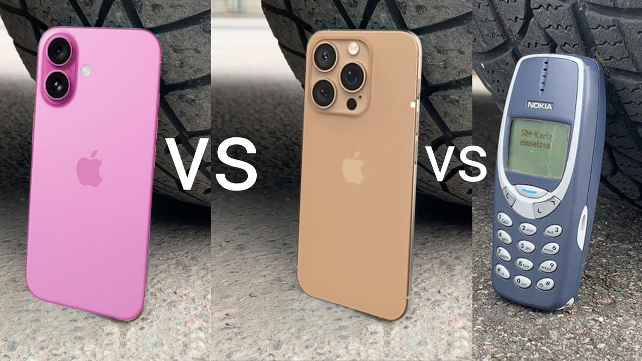 Nokia 3310 vs iPhone 16 porównanie, ewolucja technologii telefonów, stary telefon nowy smartfon, postęp technologiczny - iphone 16 vs iphone 16 pro max vs nokia 3310 vs bike