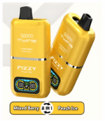 FIZZY TWINS DWUSMAKOWE 50000 PUFFS w akcji, z widoczną parą.