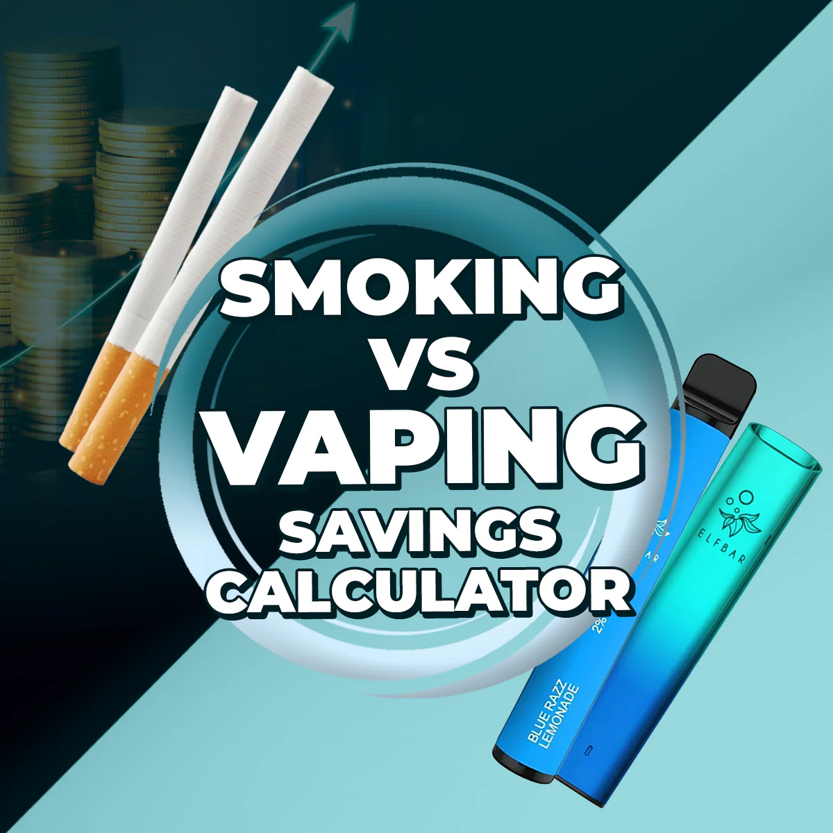 oszczędzanie na vapingu, stos monet i Hifancy, kalkulacja kosztów e-papierosa, korzyści finansowe vape - Smoking vs Vaping Savings Calculator | How much do you save?