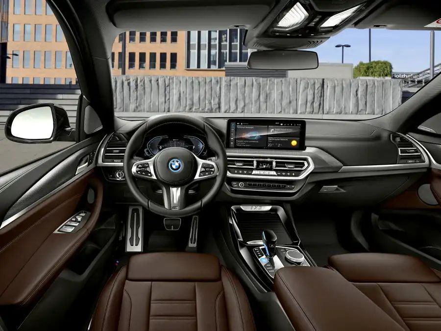 luksusowy SUV wnętrze, deska rozdzielcza samochodu premium, ekran dotykowy w aucie - Elektryczny BMW iX3: Luksusowa Alternatywa dla Tradycyjnych SUV-ów ...