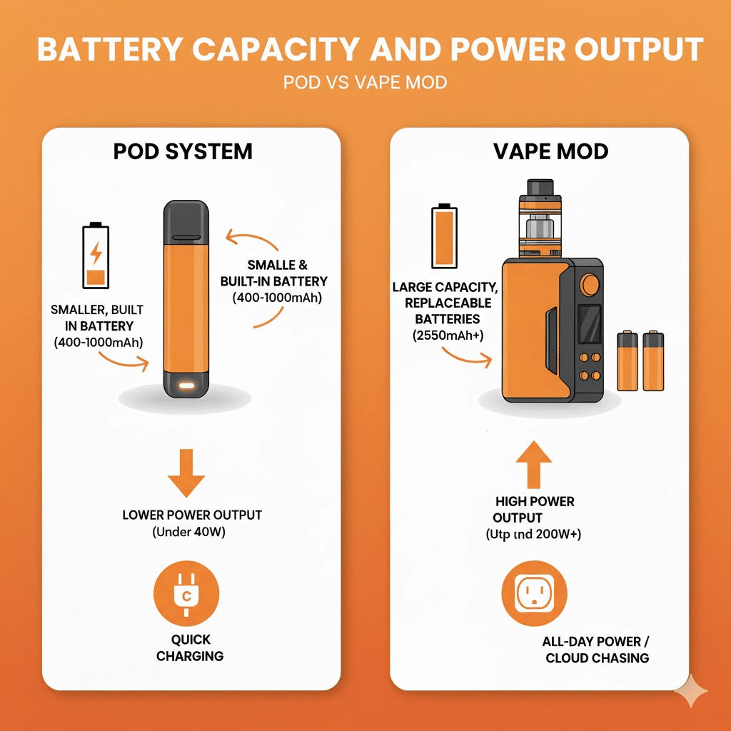 modern high capacity vape components, vape battery coil liquid comparison, advanced vape technology - Pod vs Vape Mod: Which Best Device 2025?