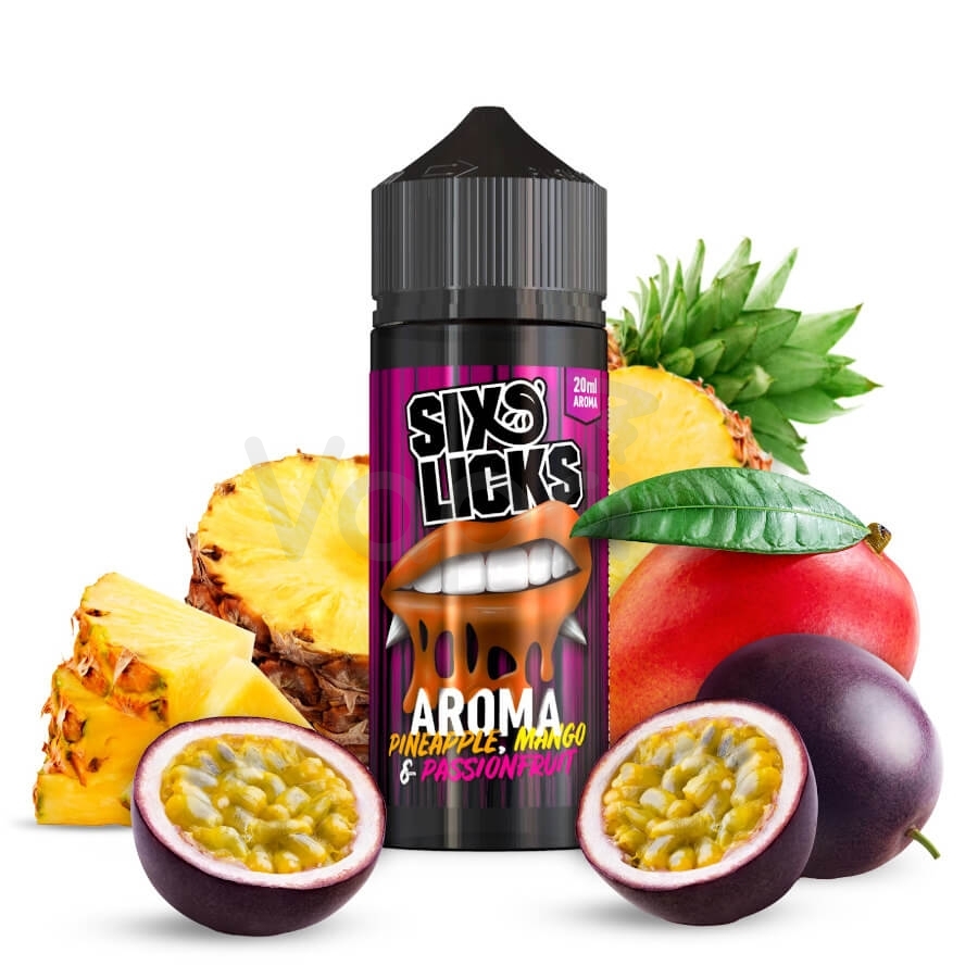 świeża marakuja ananas, tropikalny smak vaping, owocowy e-liquid balans - Six Licks - Ananas, mango a marakuja (Pineapple Mango Passionfruit ...