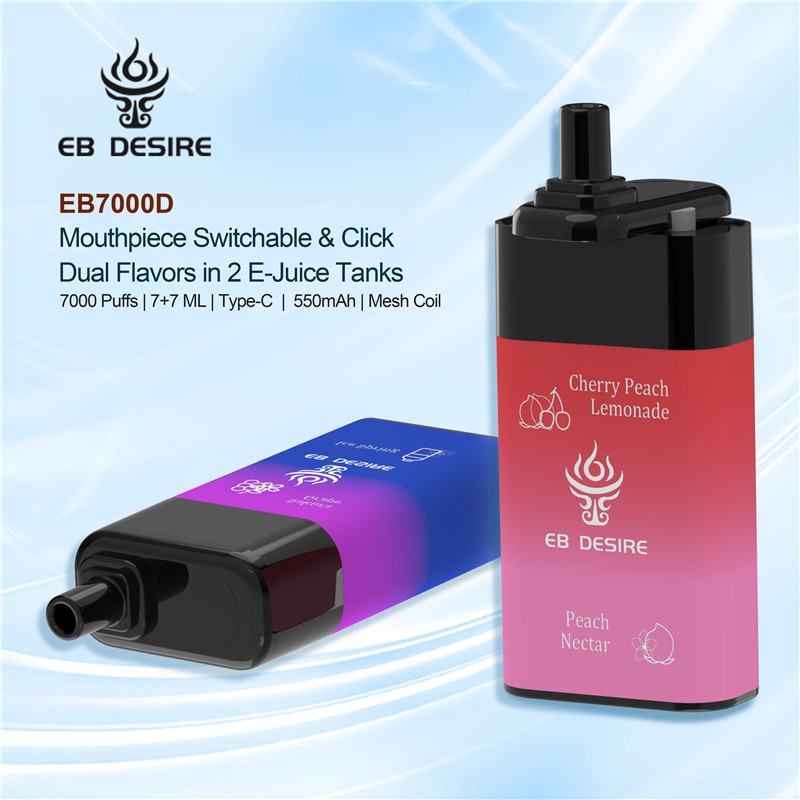 Technologia Dual Flavor vape, przekrój e-papierosa dwa zbiorniki, mechanizm przełączania smaków, inżynieria vape - Tuam Tshoj EB DESIRE Puff 7000 Lom Zem Dual-Flavor Disposable Vape ...
