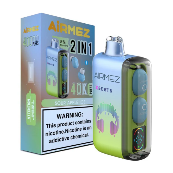stos jednorazowych e-papierosów, 50 małych vape, kontrast Airmez vs jednorazówki - E-papieros Sour Apple Ice | Jednorazowe e-papierosy – AirMez 40K