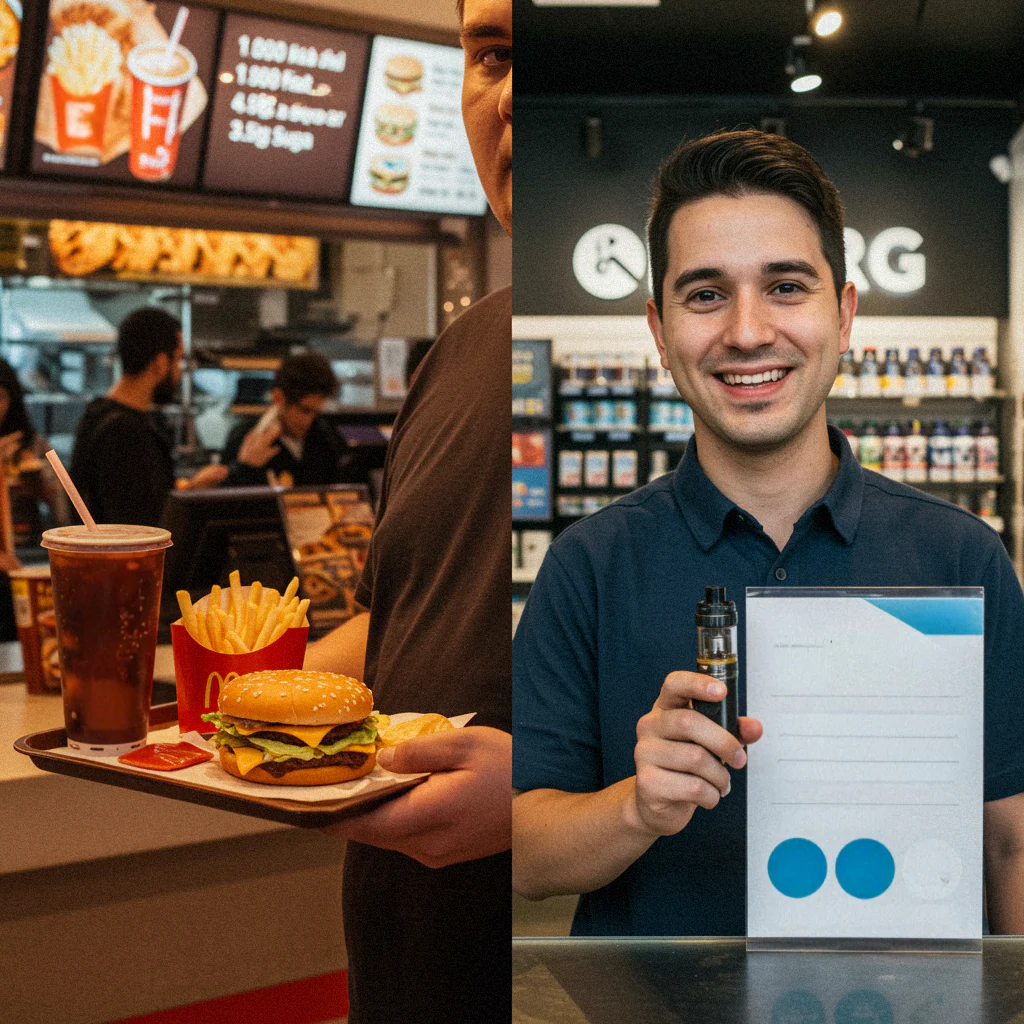fast food vs zdrowe jedzenie, krótkoterminowe planowanie vape, impulsywny zakup e-papierosów - The Cost of Convenience: Fast Food vs. Vaping in the UK