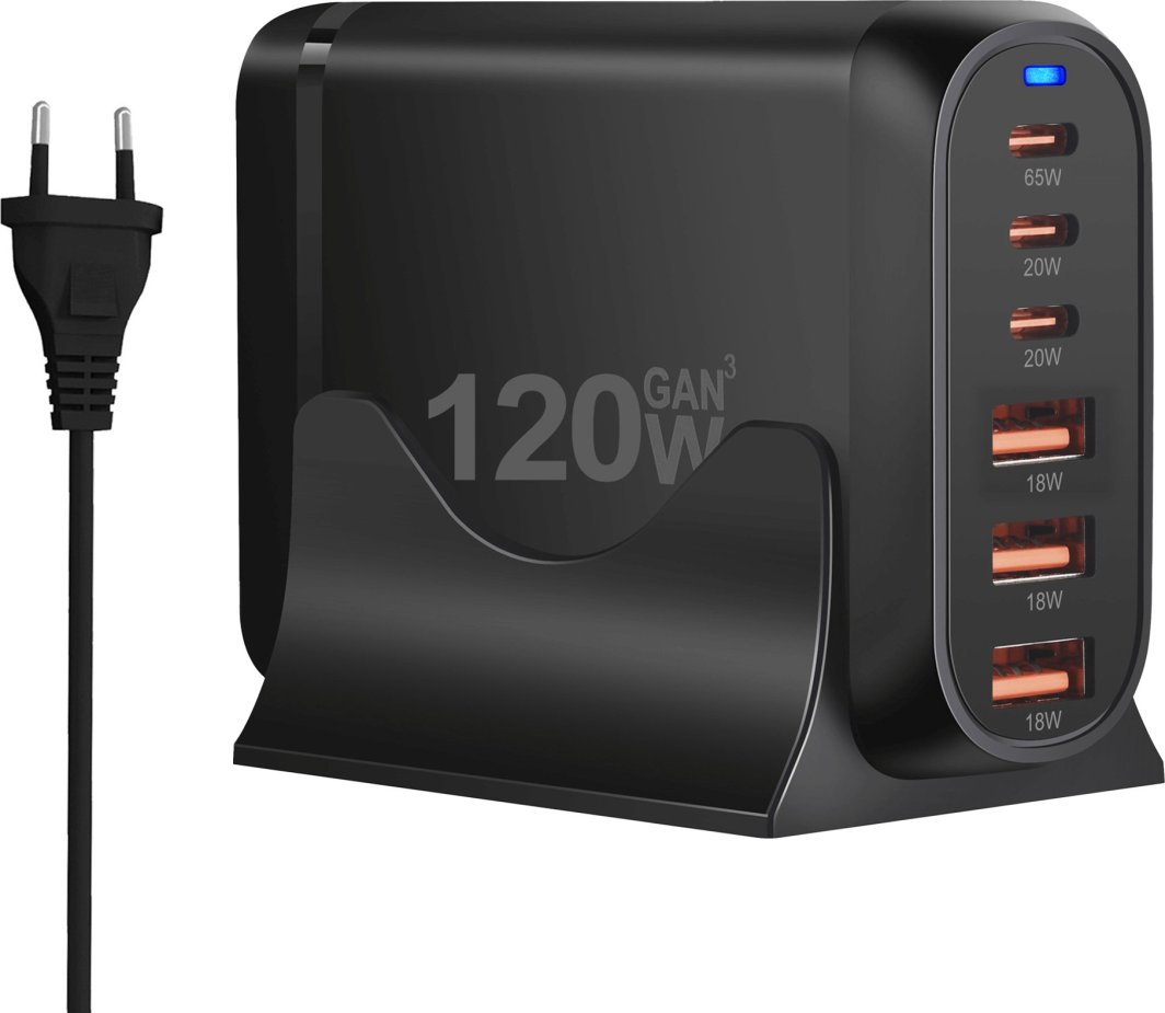 szybka ładowarka smartfona, fast charger USB-C, ładowarka 65W 120W - Reagle SZYBKA ŁADOWARKA GaN 120W PD 3x USB C 3x QC 3.0 DO LAPTOPA ...