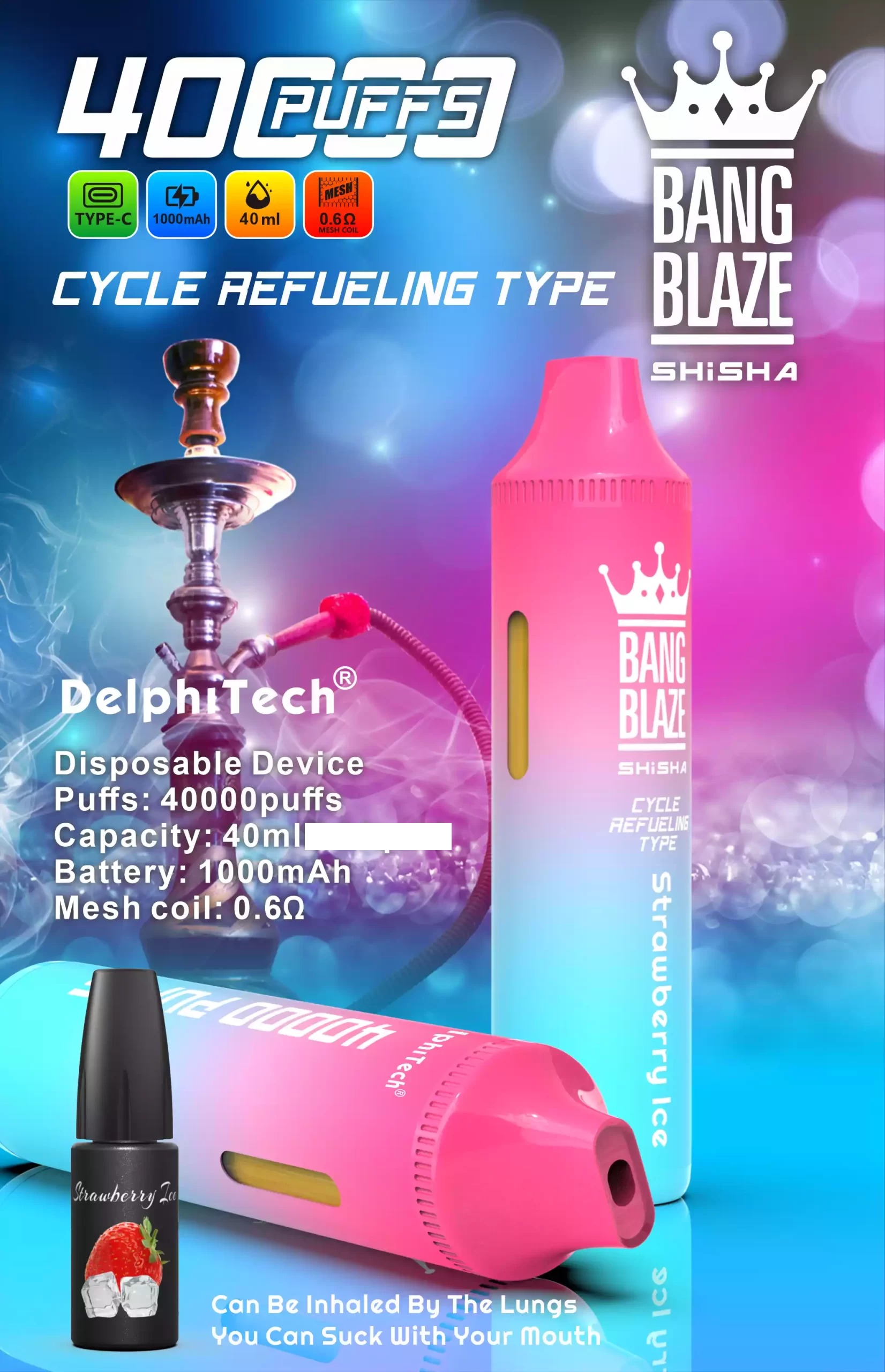 Bang Blaze 40000 e-papieros, vape ze smart ekranem, jednorazówka z przełącznikiem smaku, nowoczesny e-papieros, side-switch vape - BANG BLAZE SHISHA 40000 Puffs DSK040 Rechargeable 40K Disposable ...
