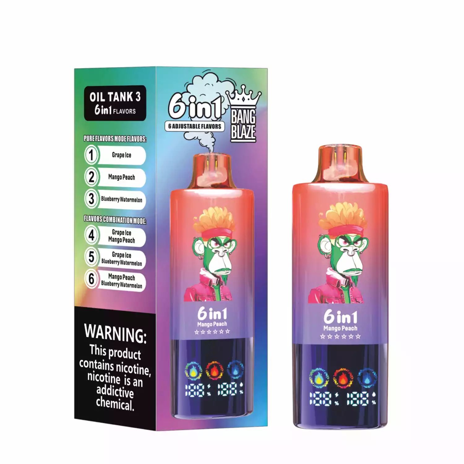 e-papieros dual flavor, przełącznik smaków vape, Bang Blaze Blueberry Ice Raspberry, system zmiany smaku, innowacyjny vape - BANG BLAZE 100K Puffs 6 Smaków DSK055 Ekran Niski Nikotyna Zakup ...