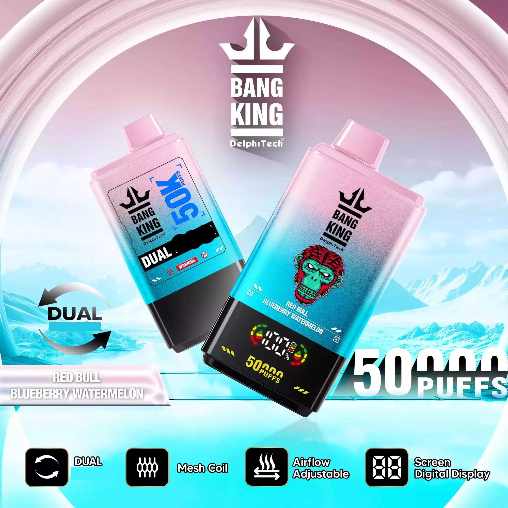 vape dual flavor mechanizm, e-papieros z dwoma zbiornikami, przełącznik smaków vape - BANG KING 50000 Puffs DSK042 Podwójny Smak 50K Jednorazowa ...
