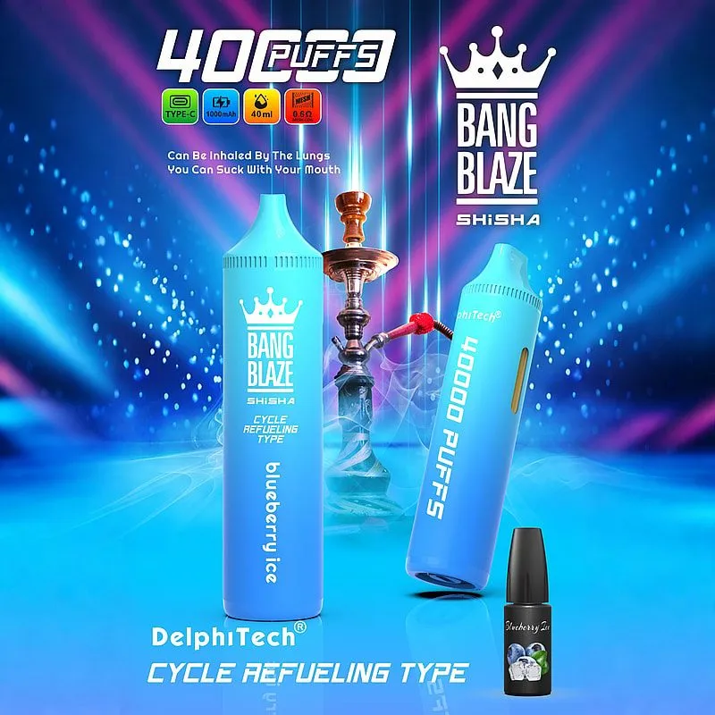 Bang Blaze 40000 Puffs, Blueberry Ice vape, e-papieros jagodowy z lodem, niebieskie złoto vape, premium disposable vape - Bang Blaze Shisha 40000 Puffs | 40mL, 0.6Ω mesh coil, 4 nicotine ...