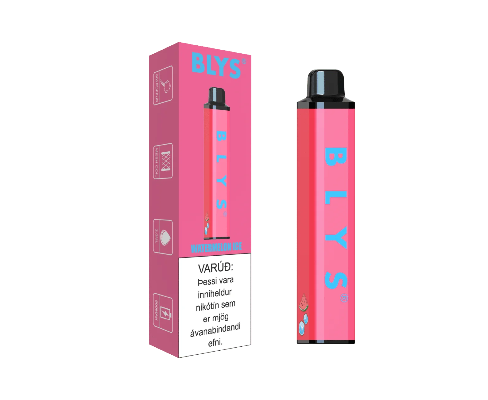 smaki L8 Vape 800, cool mint vape, watermelon ice e-papieros, blueberry raspberry vape, owocowe smaki e-papierosa - BLYS 800 – Watermelon Ice – Ölföng Akureyri