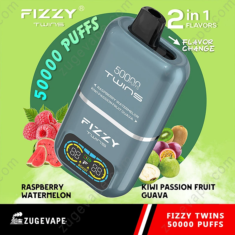 e-papieros fizzy twins 50000, kiwi passion fruit guava vape, jednorazowy e-papieros premium, ranking vape - Fizzy Twins 50000 Puffs 50k Dubbel Smak Engångs Vape EU Lager ...