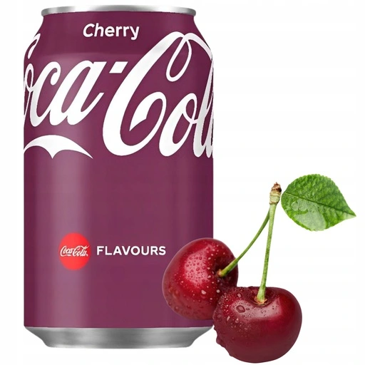 szklanka Cherry Coke z lodem, wiśniowa cola orzeźwiająca, świeże wiśnie i napój cola, efekt musowania w napoju - Coca-Cola Cherry Napój gazowany 330 ml • Cena, Opinie - Allegro