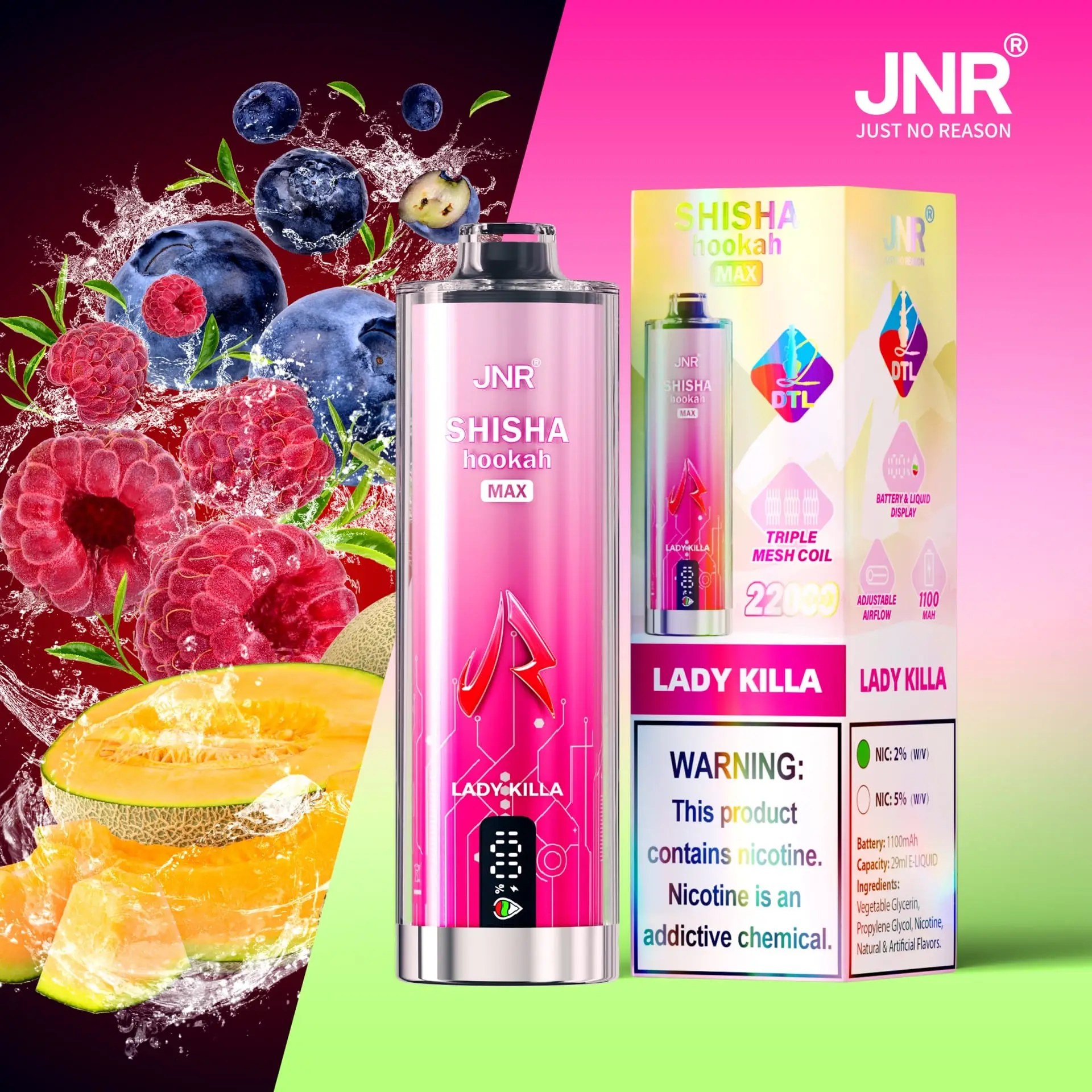Porównanie smaków vape, wybór e-papierosa, Hifancy Lady Killa Pink Burst decyzja - JNR Shisha Max 22000 Puffs | 2% nikotyna, 29 ml, potrójna siatka ...