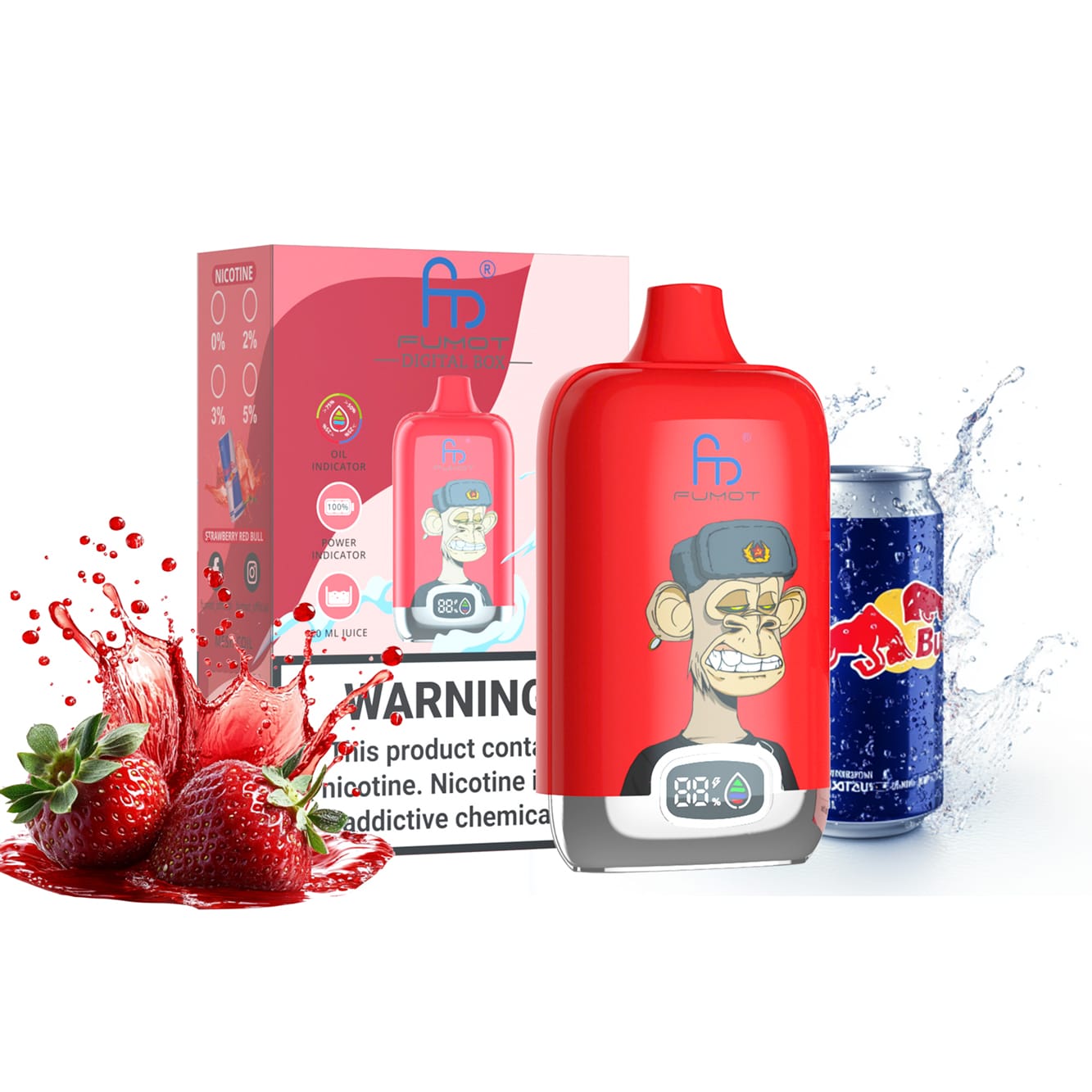 Strawberry Kiwi Pomegranate Red Bull vape, energetyczny smak e-papierosa, truskawka kiwi granat napój energetyczny, dla graczy vape - Strawberry Red Bull RandM Digital Box 12000 Puffów - Stars Vape