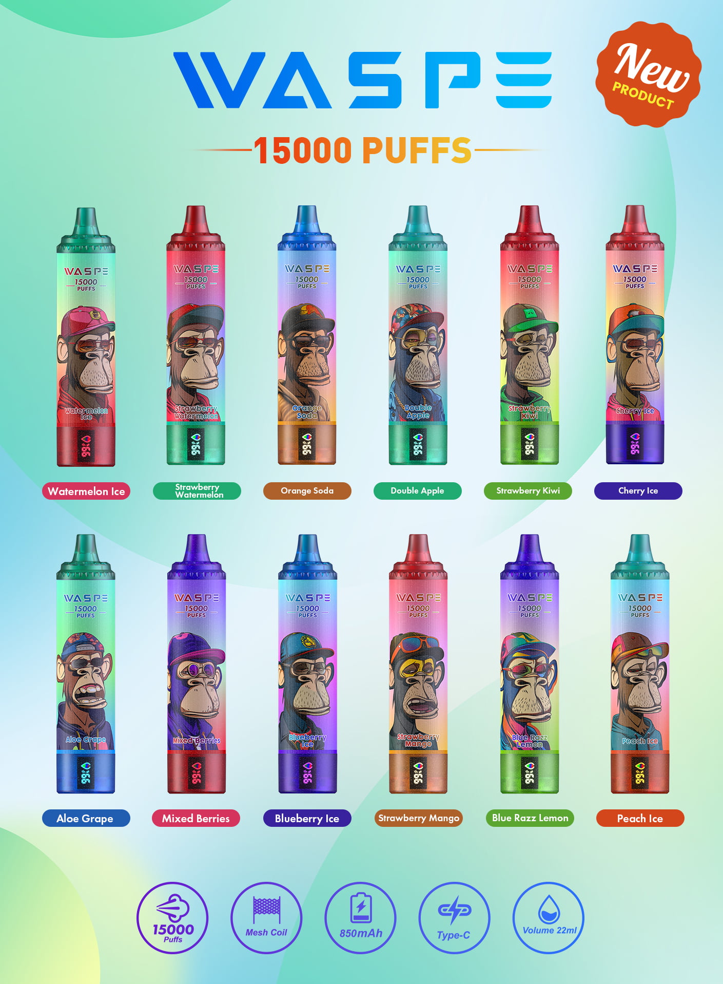porównanie e-papierosów 15000 buchów vs 1600 buchów, duży vape vs małe jednorazówki oszczędność - WASPE 15000 PUFFS Jednorazowa Waporyzator - GleeVape