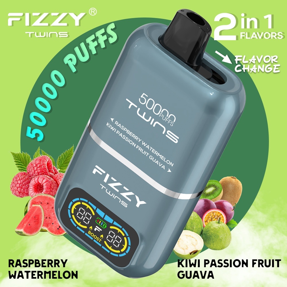 Fizzy Twins 50000 Watermelon Ice Strawberry Kiwi, e-papieros smak arbuz truskawka kiwi lód, popularne smaki vape - Fizzy Twins 50000 – Raspberry Watermelon & Kiwi Passion Fruit ...
