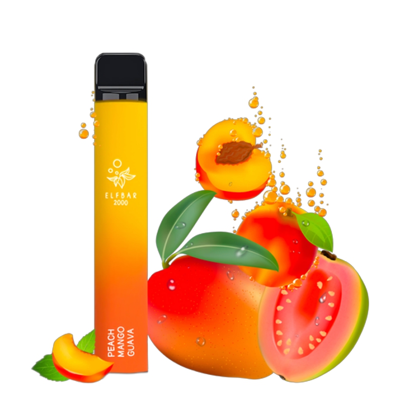tropikalne smaki vape, e-papieros egzotyczne owoce, mango guawa marakuja chmura pary, raj w chmurze - ELF BAR 2000 Disposable 2000 zaciągnięć Peach Mango Guava ...