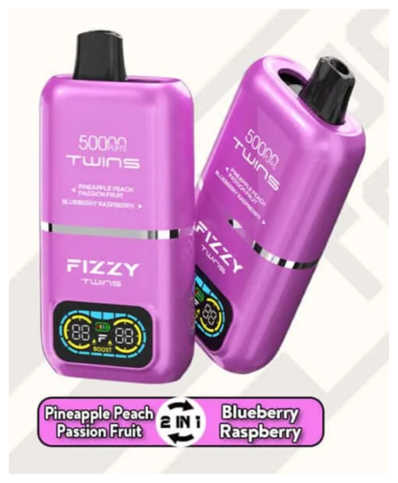 Fizzy Twins 50k dual flavor system, mechanizm przełączania smaków vape, dwa zbiorniki e-papierosa, innowacyjny vape - FIZZY TWINS DWUSMAKOWE 50000 PUFFS - Najlepsze Tanie Jednorazówki ...