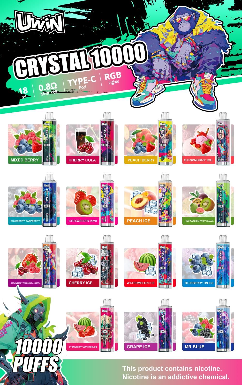 Lady Killa smak vape, jagoda mango żurawina mięta e-papieros, owocowy smak vape - Uwin Crystal 10000 Vape Puff wrażenia smakowe: Lady Killa