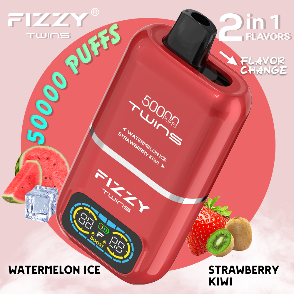 Fizzy Twins 50000 Puffs, jednorazowy e-papieros dual flavor, Watermelon Ice Strawberry Kiwi vape, opakowanie vape - Nova 40000 Fizzy 50000 Puffs 50k 2 In 1 Twins EU Disposable Vape ...