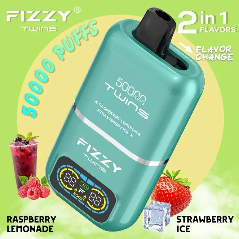 Fizzy Twins 50000 Puffs,e-papieros jednorazowy,dwusmakowy vape,50000 buchów,mocna nikotyna,najlepsza jednorazówka