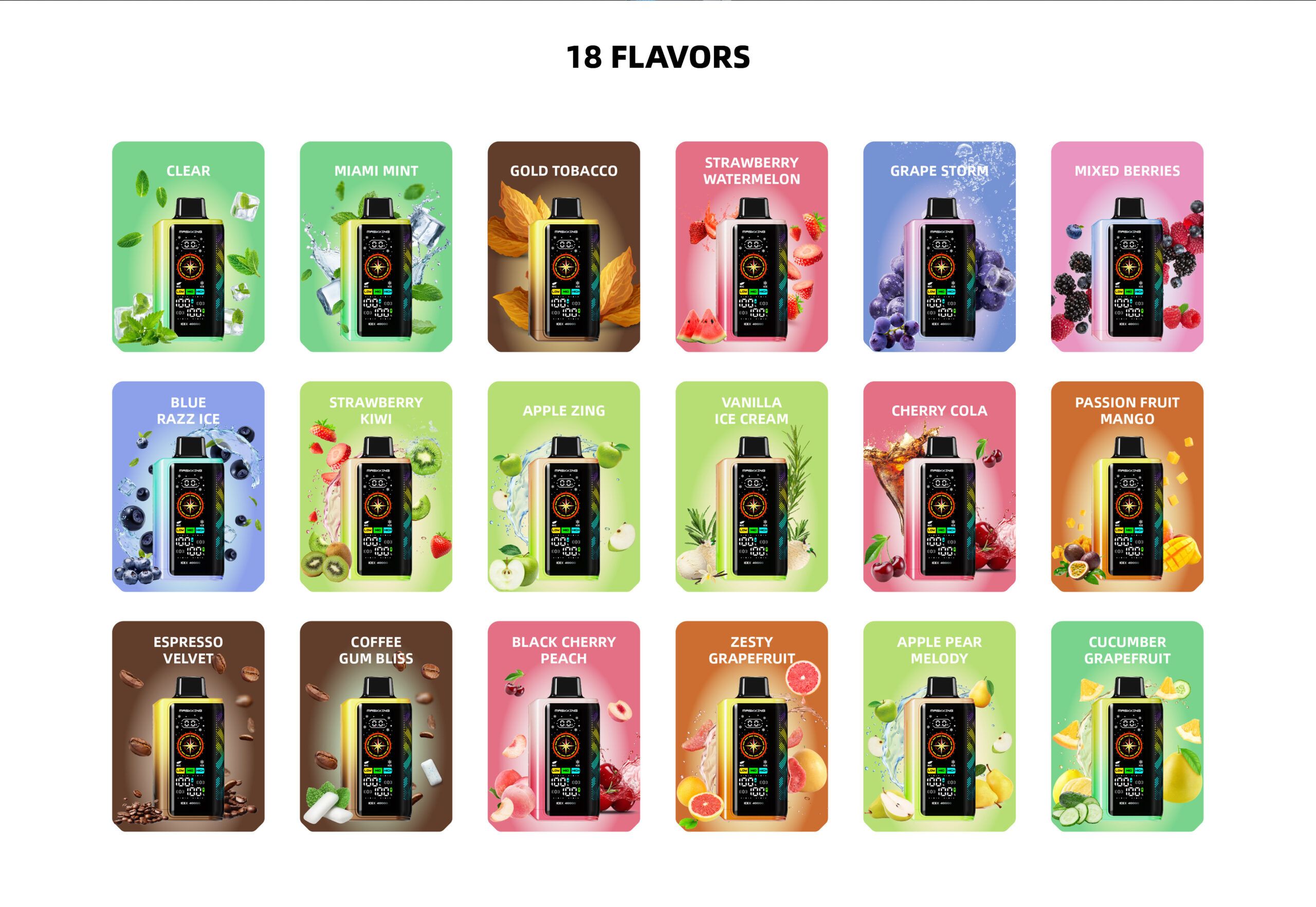 Maskking ICEX 40000 smaki, kolekcja smaków vape, różnorodne smaki e-papierosa, owocowe smaki vape - Maskking ICEX 40000 Disposable,3-Levels ICE/NIC Control ...