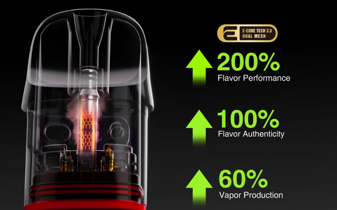 Dual Mesh vape technology, technologia Dual Mesh e-papierosa, wnętrze vape grzałka mesh, precyzyjna atomizacja vape - How does the dual mesh pod kit set improve the taste? - Lost Vape