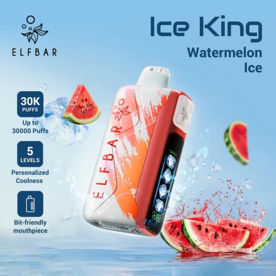 Watermelon Ice vape, mrożony arbuz e-papieros, soczysty arbuz z lodem smak, vape owocowy lód - E-papierosy ELFBAR Ice King 30000 Watermelon Ice