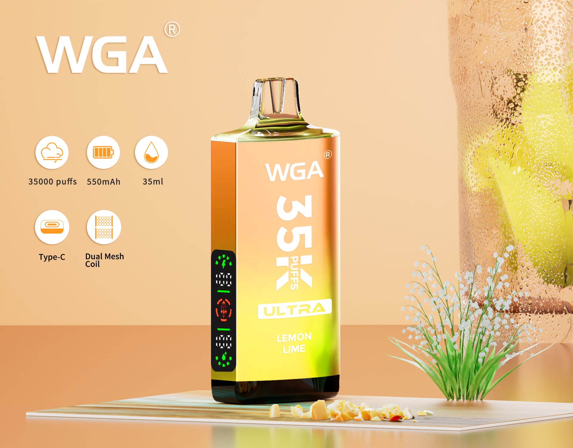 małe e-papierosy znikają, duże e-papierosy jednorazowe, kontrast vape pojemność - E-papierosy WGA Crystal Ultra 35000 puffs