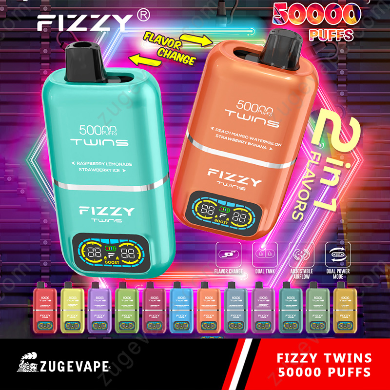 Fizzy Twins 50000 dwa smaki, e-papieros dual flavor, Strawberry Kiwi Red Bull vape, zmienne smaki - Fizzy Twins 50000 Puffs 50k Double Flavor Disposable Vape EU ...
