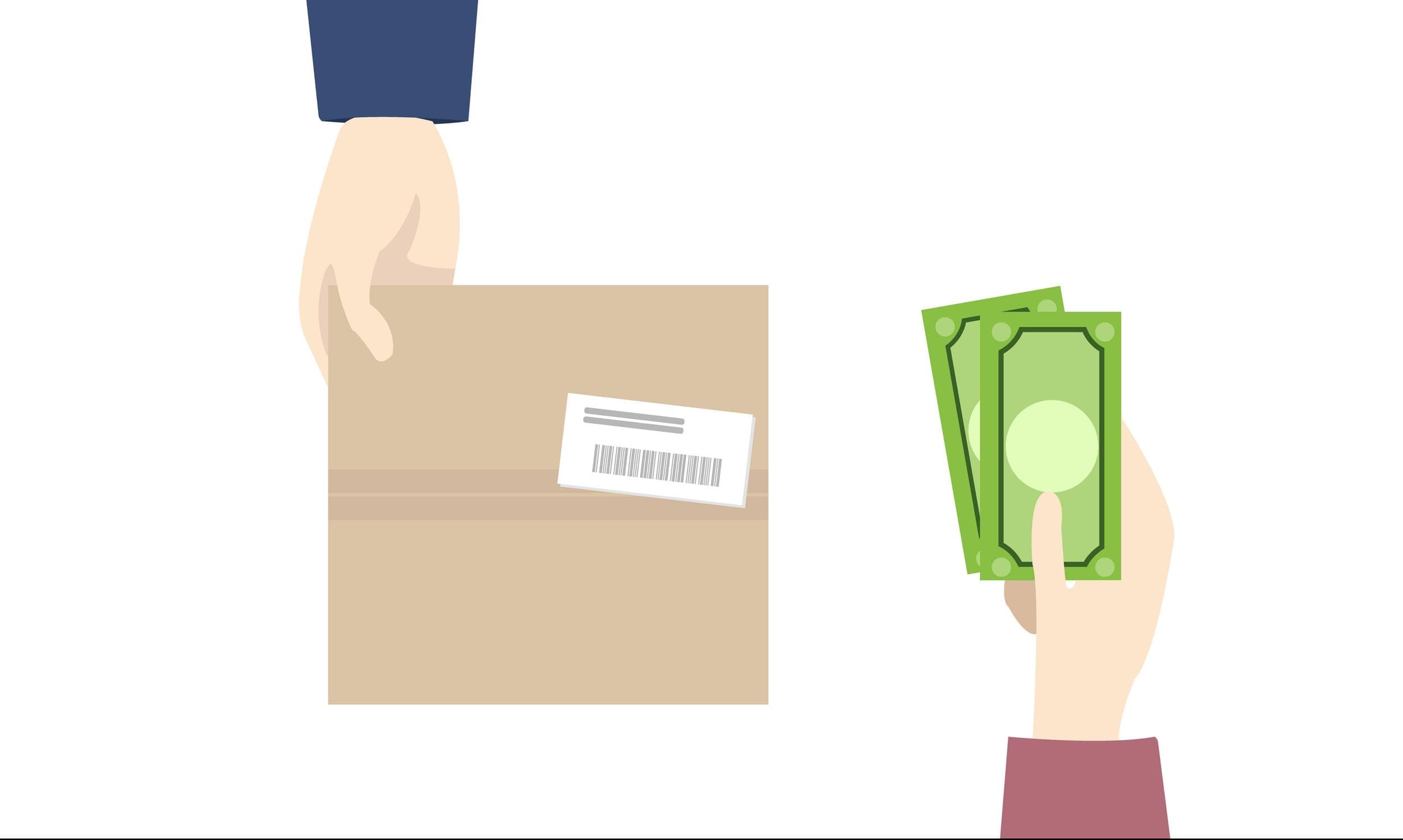 Płatność za pobraniem, kurier dostarcza paczkę, klient płaci gotówką przy odbiorze, bezpieczne zakupy online, transakcja e-commerce - Co to płatność za pobraniem? Czy korzystanie z tej metody ...