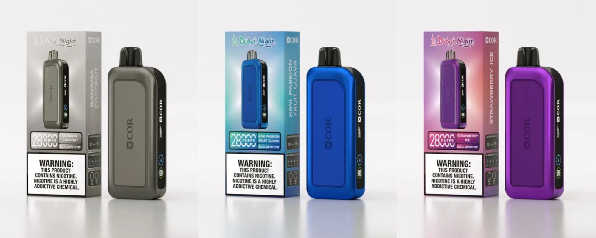 Xcor Dubai Night 28000 Puffs e-papieros, luksusowy vape, Dubaj nocą panorama, złoty e-papieros - Xcor Dubai Night 28000 Puffs Jednorazowy Vape - Vapico Polska
