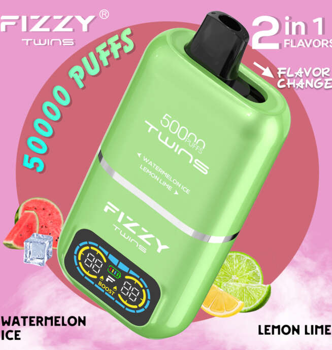 Fizzy Twins 50k dwusmakowy e-papieros, przełącznik smaku vape, e-papieros z dwoma zbiornikami płynu, Blueberry Coconut Grape Ice vape switch - Fizzy Twins 50000 50k Puffs 2% 5% Nikotynowy podwójny smak ...