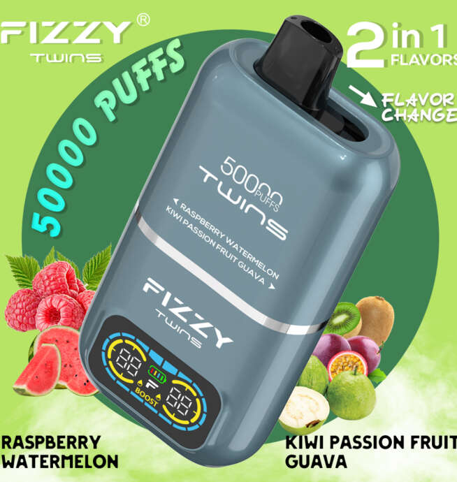 Fizzy Twins 50000, e-papieros dwusmakowy, vape z podwójnym smakiem, Fizzy Twins smaki - Fizzy Twins 50000 50k Puffs 2% 5% Nikotynowy podwójny smak ...