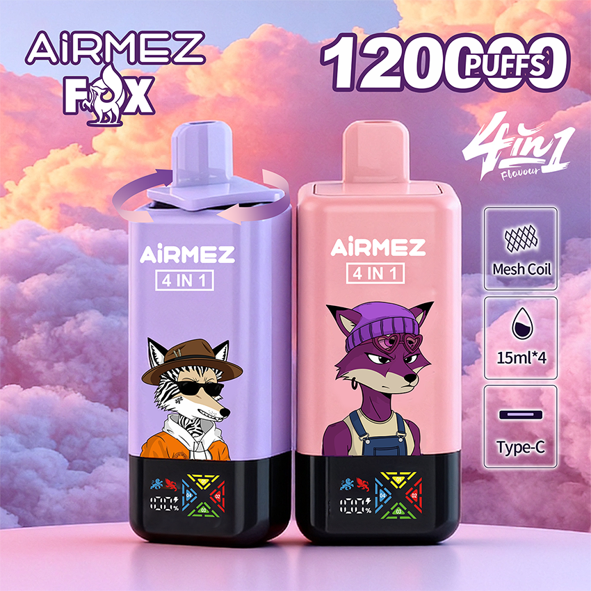 Airmez Fox 4in1, e-papieros cztery smaki, system 4-w-1 vape, obrotowy ustnik Airmez Fox, różnorodność smaków vape - Airmez Fox 4IN1
