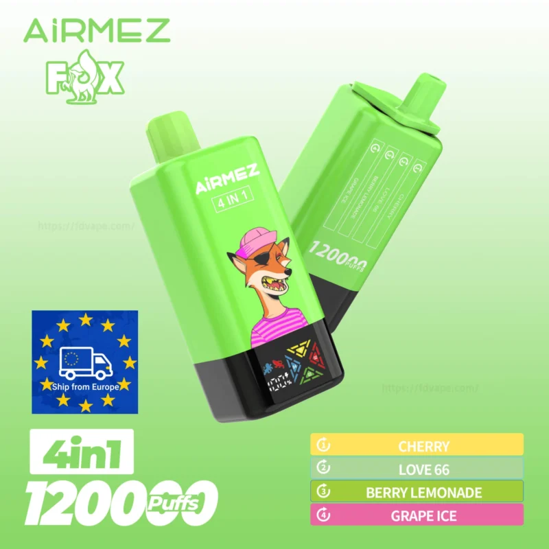 Airmez Fox 120000 Puffs,najlepszy jednorazowy e-papieros,opłacalne vapowanie,vape z 60ml liquidu,e-papieros na miesiąc
