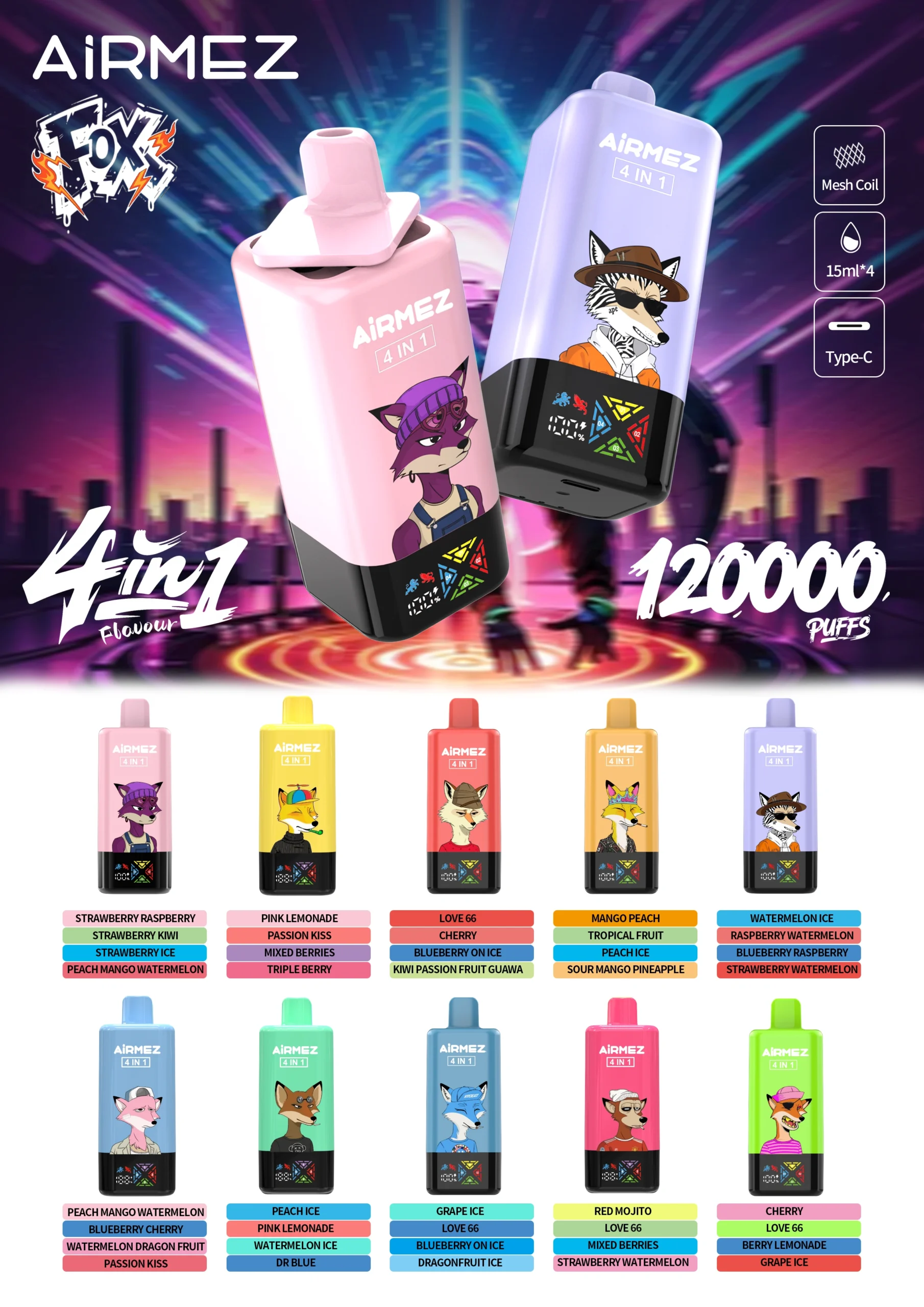 product airmez fox 4in1 120k flavor List -vapeprime