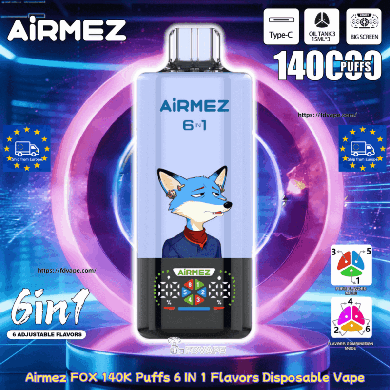 airmez fox 4in1,e-papieros jednorazowy,120000 puffs,vape z dostawą 24h,największa wydajność vape