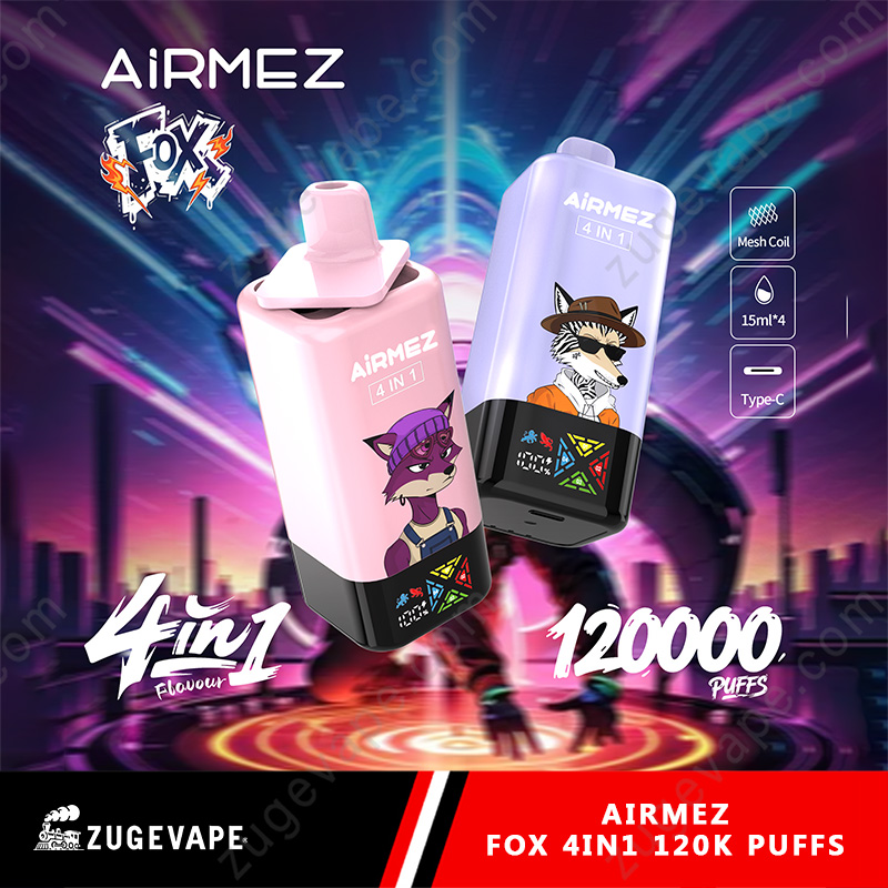 Airmez Fox 4in1,120000 Puffs cena,największy e-papieros,vape 4 smaki,oszczędność vape,e-papieros z dostawą,e-papieros InPost