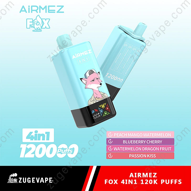 Airmez Fox 4in1 120000 Puffs e-papieros, system all-in-one vape, e-papieros z czterema zbiornikami, 60ml liquidu vape, USB-C e-papieros - Airmez Fox 120000 Puffs - The Ultimate 4 in 1 Disposable ...