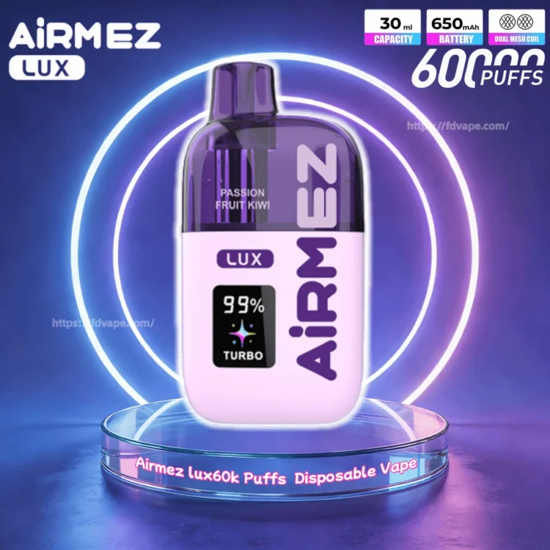 Airmez Lux 60000 Puffs,jednorazówka 60000 buchów,vape z wyświetlaczem,inteligentny e-papieros,e-liquid monitoring