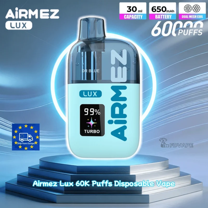 Airmez Lux 60000 recenzja,e-papieros jednorazowy duża pojemność,vape bez smaku spalenizny,przezroczysty zbiornik e-liquidu,najtańszy vape jednorazowy