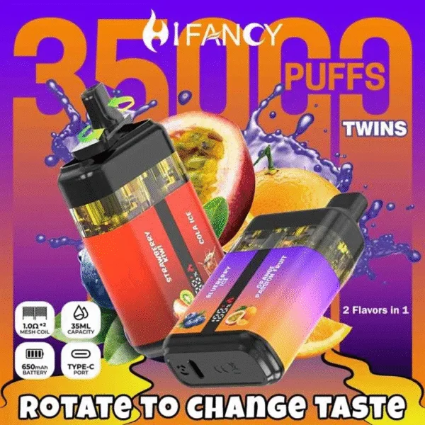 Fizzy Twins 50k cena,Hifancy Space 50k recenzja,jednorazowy e-papieros z dwoma smakami,najlepszy vape na długo,vape z dużą pojemnością